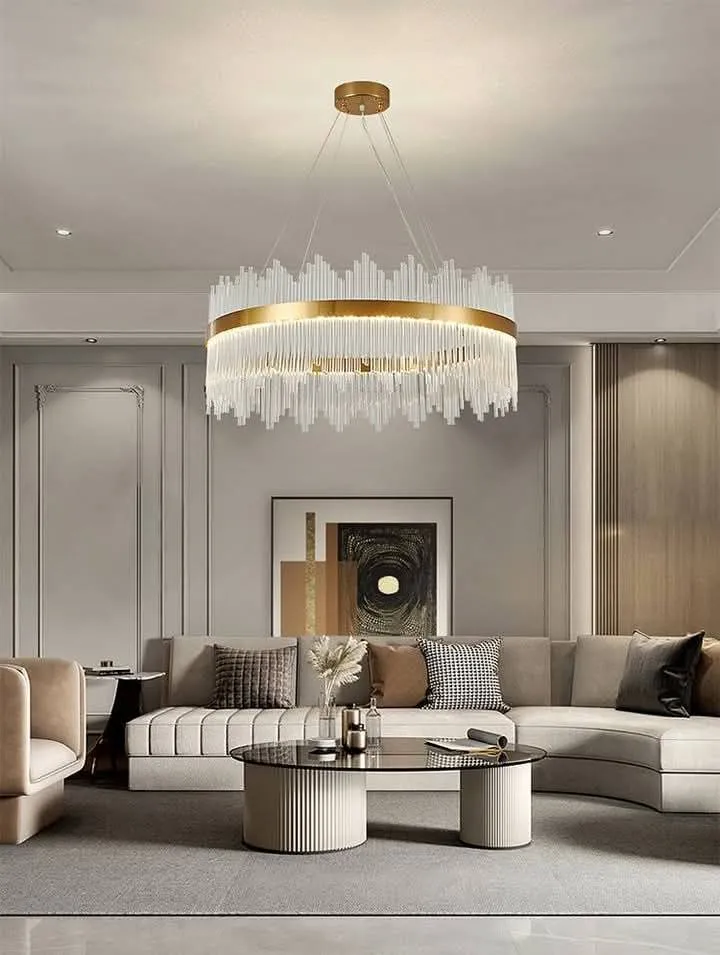 Modern Luxury Round Crystal and Gold Chandelier